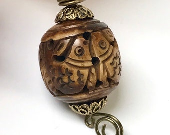 Vintage Chinese Carved Bone KOI FISH Bead Fan Pull,Vintage Brass Pierced Bead, African Brass,Bead Caps Chinese Brass Beads, Asian Home Decor