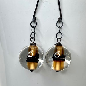 Vintage Givre Czech Glass Handmade Honey Bead Dangle Earrings,Handmade Oxidized Sterling Silver Ear Wires, Handmade Oxidized Silver Chain