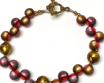 Vintage Japanese PICASSO MOONGLOW Lucite Bead Bracelet Pink, Blue, Red