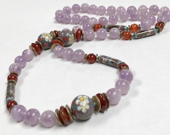 Vintage Cape Amethyst Bead Necklace,Vintage Chinese 1970 Purple Cloisonne Beads,Vintage Red Carnelian,Vintage African Brass