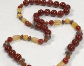 Vintage Carnelian Hand Knotted Bead Necklace,Vintage Chinese Abacus Cloisonne ,Vintage Chinese Jade, Vintage Japanese Yellow Lucite Flowers