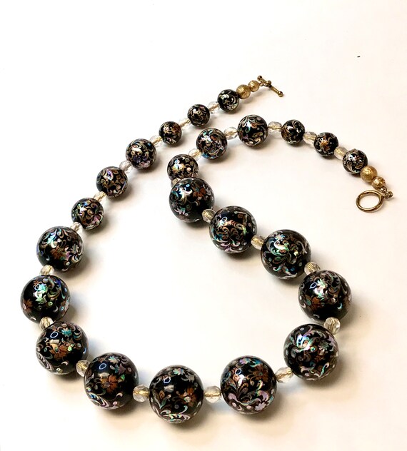 Vintage Japanese TENSHA IRIDESCENT BLACK Bead Gra… - image 7