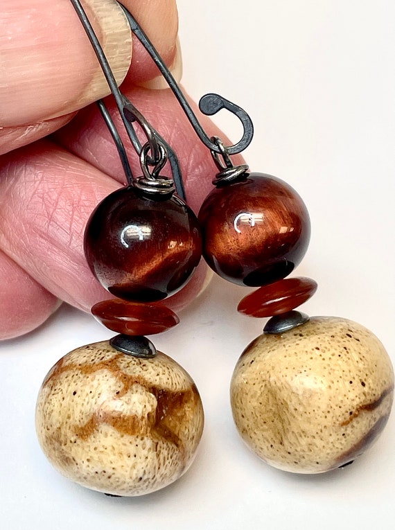 Vintage TIGER CORAL Dangle Drop Bead Earrings,Vin… - image 6