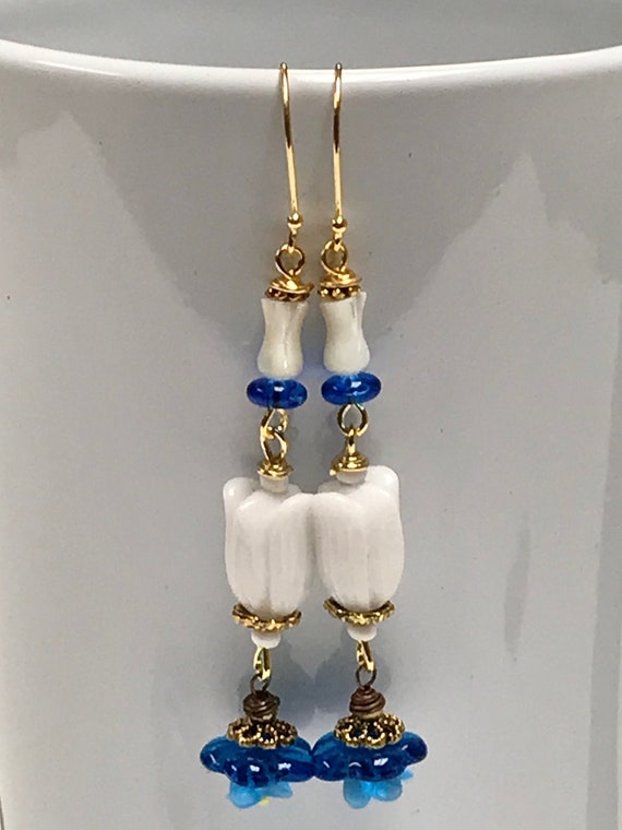 Vintage Japanese Blue Glass Cherry Brand Flower Bead … Gem