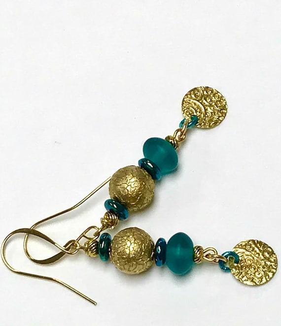 Boucles D'oreilles Vintage Années 40 - Perles En Verre Noir Irisé Doré - Clip - Style Rétro Authentique