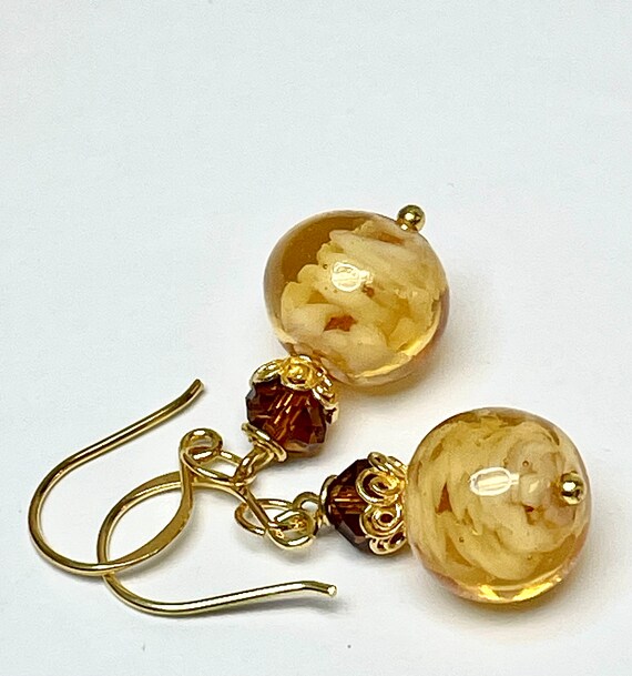 Vintage Japanese YELLOW CRUMB GLASS Bead Earrings… - image 2