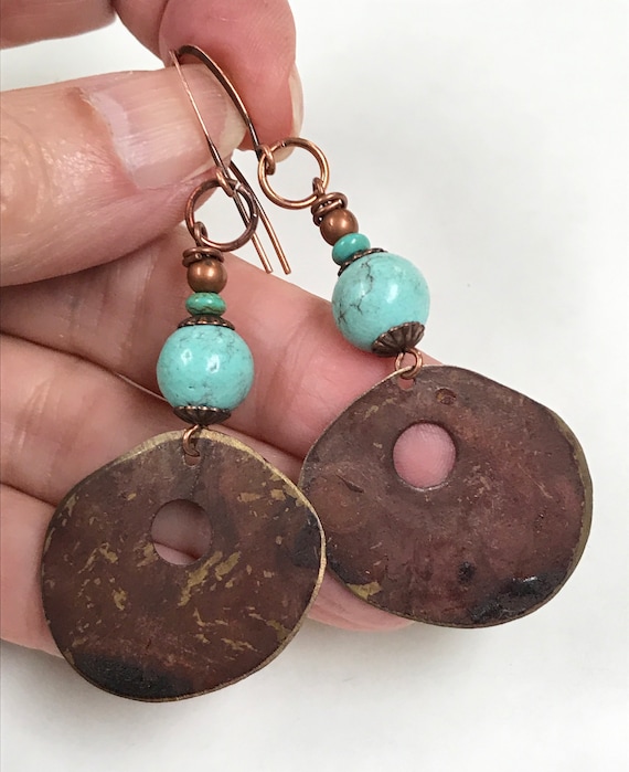 Vintage Chinese Natural Turquoise Dangle Bead BOH… - image 1