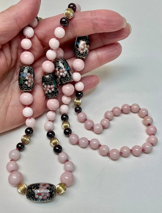 Vintage PINK Chalcedony Knotted Bead Necklace,Vint