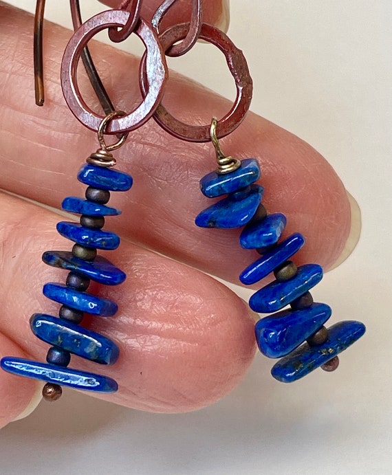 Vintage Lapis Lazuli Gem Quality Chips Long Dangl… - image 2