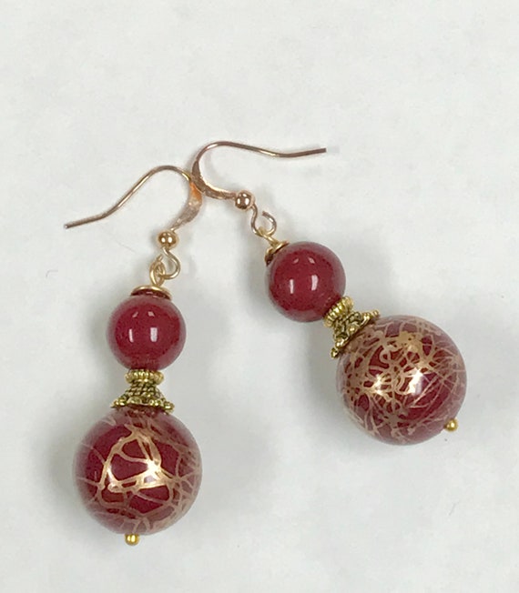 Vintage RARE Chalcedony Cranberry Red Bead Dangle… - image 3