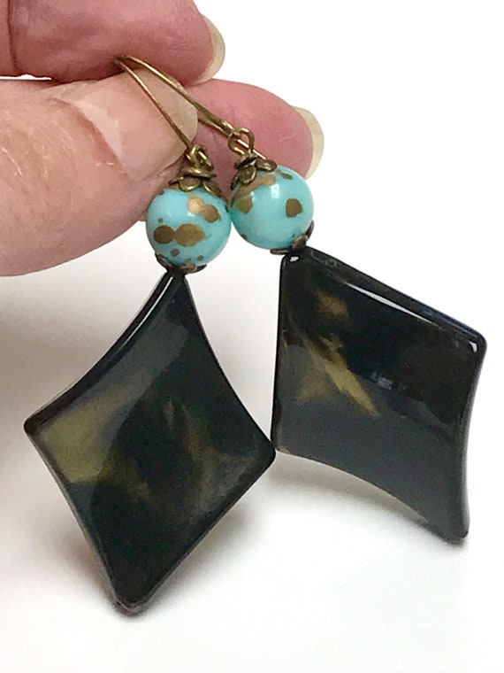 Vintage Lucite German PICASSO Turquoise Gold Spla… - image 3