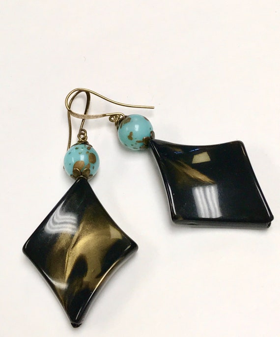 Vintage Lucite German PICASSO Turquoise Gold Spla… - image 1