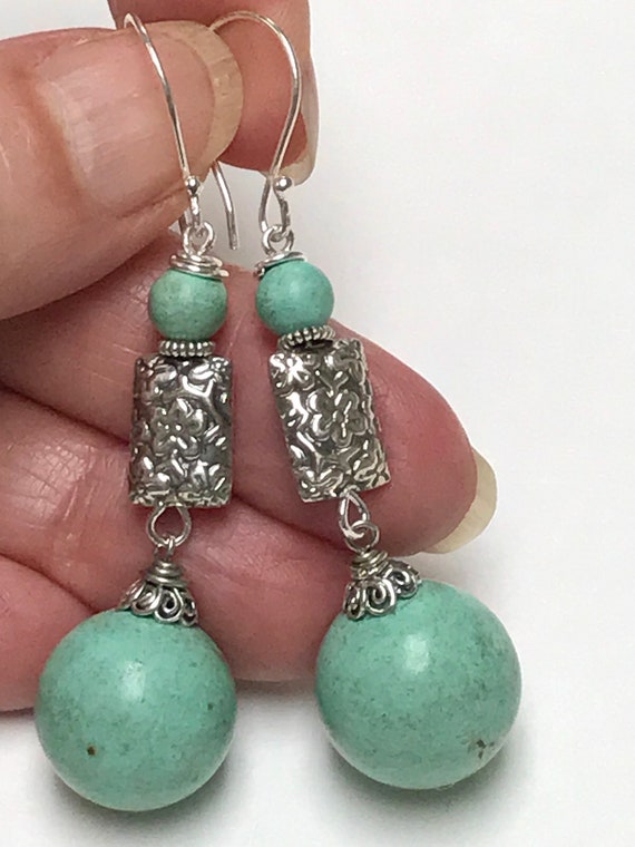 Vintage Chinese NATURAL TURQUOISE Dangle Drop Bead
