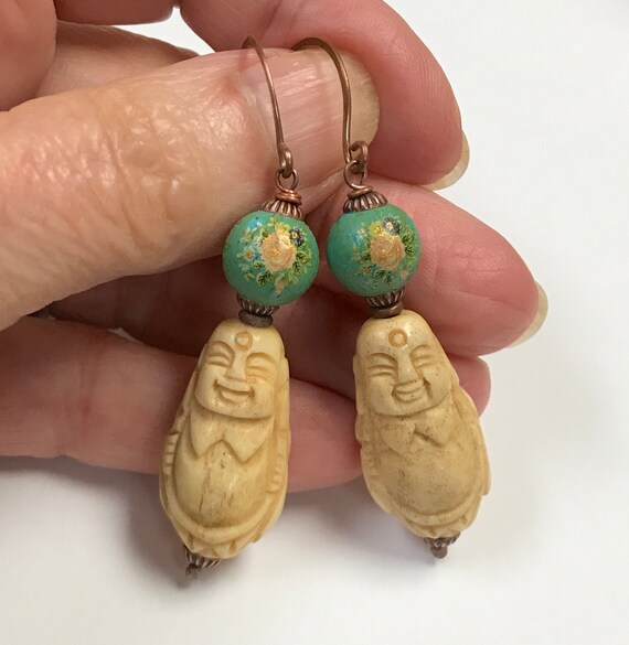 LUOZZY Chinese Vintage Amber Dangle Earrings – Blue Ball Drop Style For Hanfu & Cheongsam - View #8