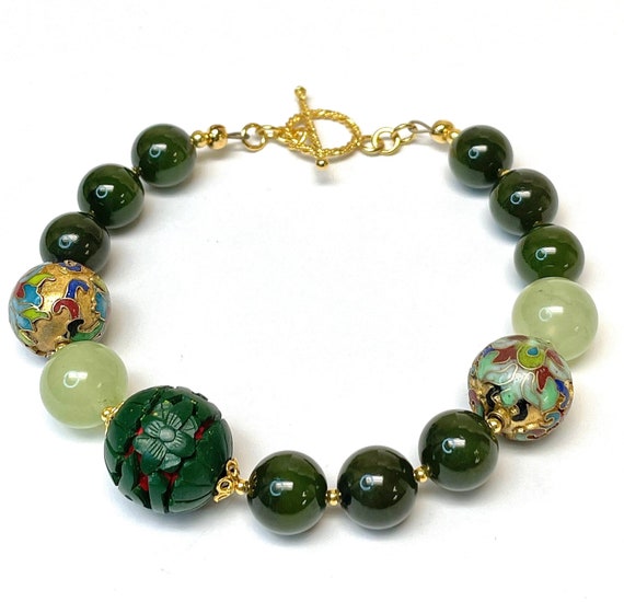 Vintage Chinese Jade Bead AA Grade Bracelet,Vinta… - image 1