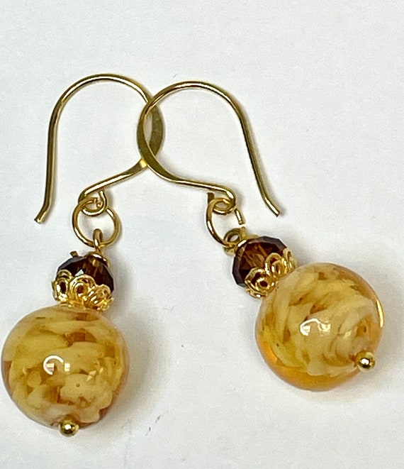 Vintage Japanese YELLOW CRUMB GLASS Bead Earrings… - image 5