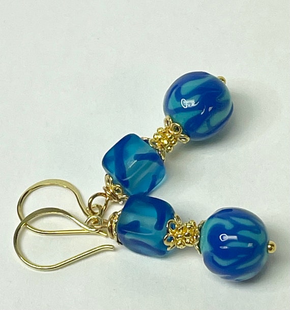Vintage Japanese GLASS Robins Egg Cobalt Blue Dri… - image 6