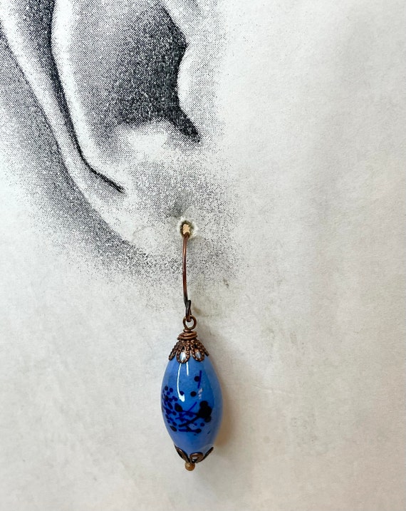 Vintage Handmade ENAMELED COPPER COBALT Blue Bead… - image 4