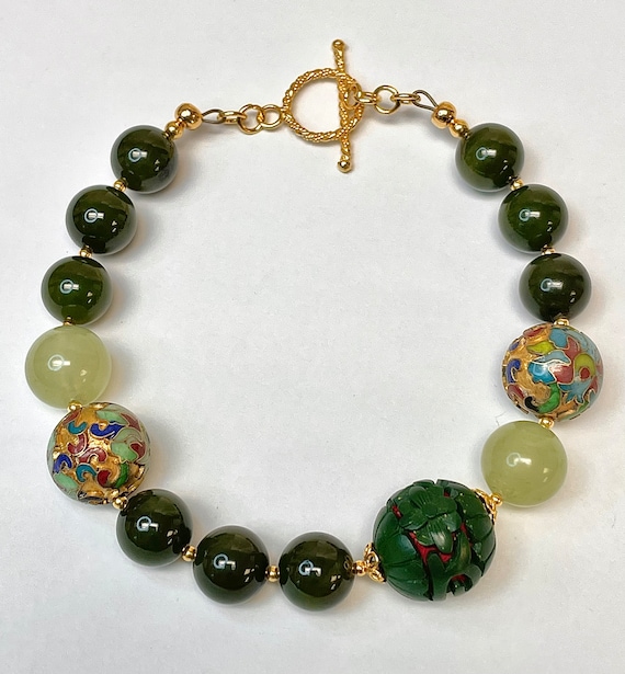 Vintage Chinese Jade Bead AA Grade Bracelet,Vinta… - image 2