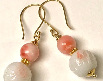 Orecchini pendenti in oro rosa antico e oro ver