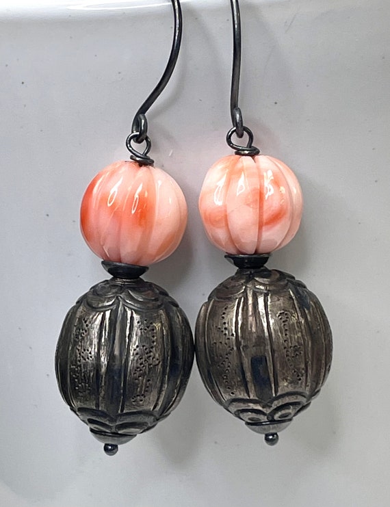 Antique Chinese Qing Silver Bead Dangle Earrings,… - image 1