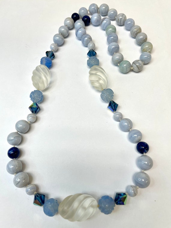 Vintage Blue Lace Agate Knotted Bead Necklace,Vin… - image 5