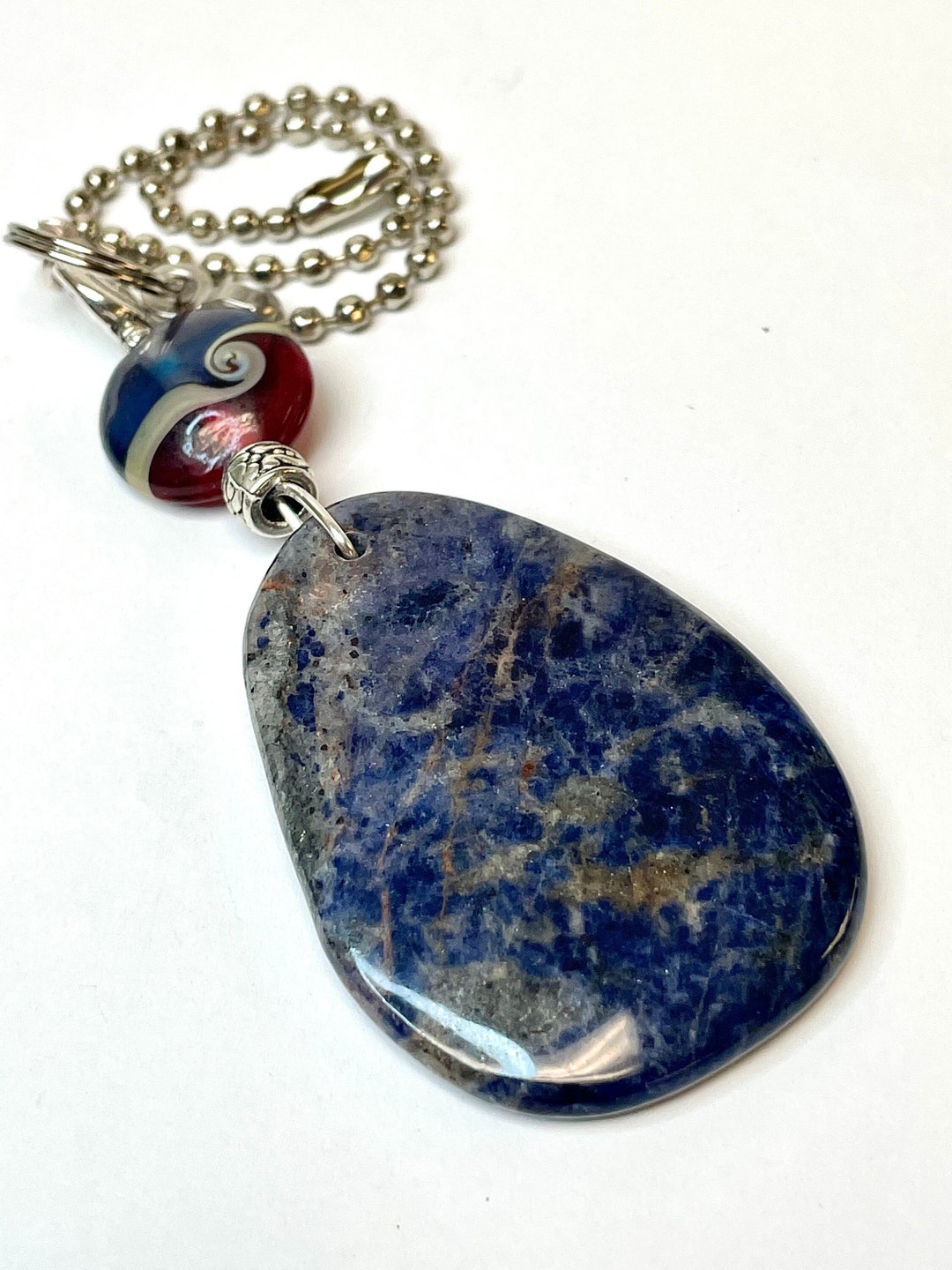 Vintage SODALITE Pendant Blue Fan Light Pull Stone ,chinese Handmade Lamp  Work Red Blue Glass Bead Ornate Bali Style Silver Plated Bead - Etsy