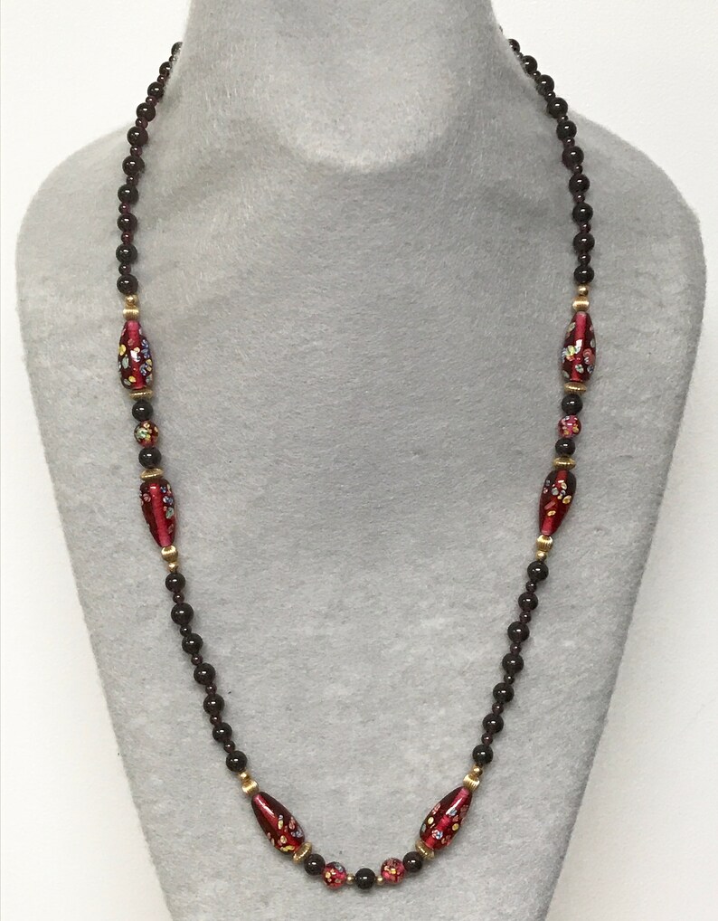 Vintage ALMANDINE Smithsonian Museum Knotted Bead Necklace