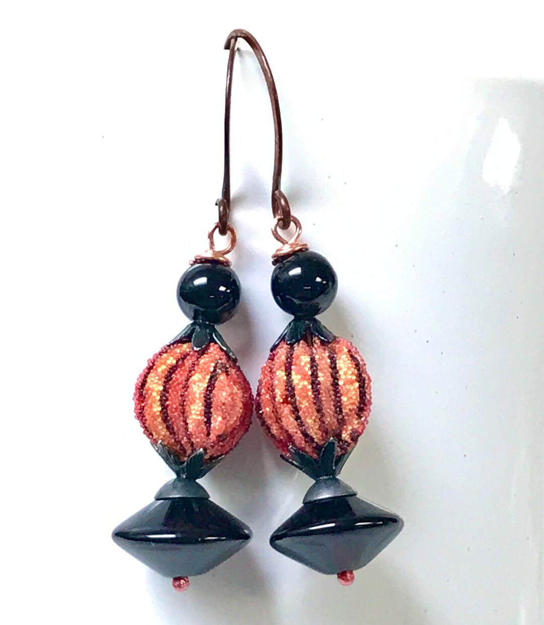 Hapese Rere Vintage Japanese RARE SUGAR BEADS 1940s Red Black Striped Dangle ...