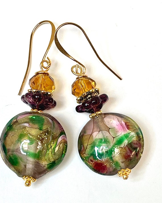 Vintage Chinese Lampwork Givre' Purple Green Glas… - image 2