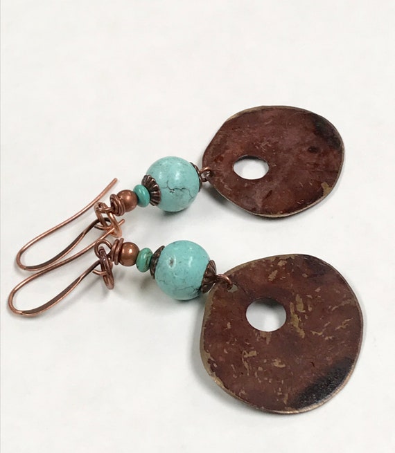 Vintage Chinese Natural Turquoise Dangle Bead BOH… - image 5