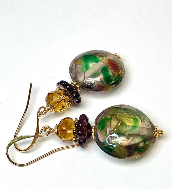 Vintage Chinese Lampwork Givre' Purple Green Glas… - image 5