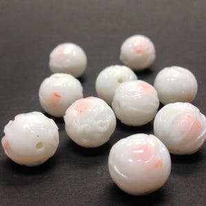 Vintage Pink ANGEL SKIN CORAL Dangle Bead Earrings,Vintage Japanese White Coral Glass Flower Beads,Handmade Bali 24k Gold Ear Wires,Bead Cap image 7