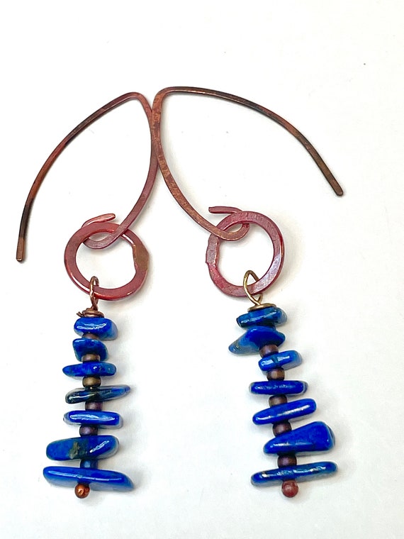 Vintage Lapis Lazuli Gem Quality Chips Long Dangl… - image 4