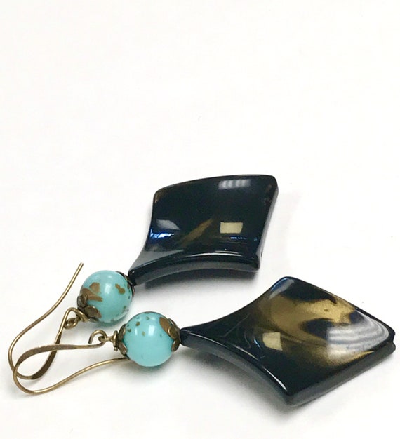 Vintage Lucite German PICASSO Turquoise Gold Spla… - image 2
