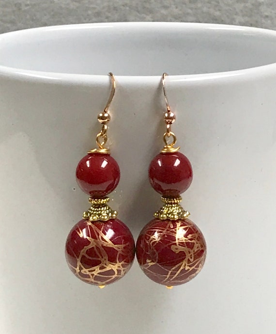 Vintage RARE Chalcedony Cranberry Red Bead Dangle… - image 5