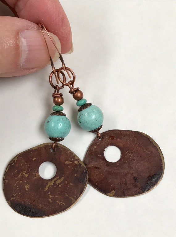 Vintage Chinese Natural Turquoise Dangle Bead BOH… - image 3