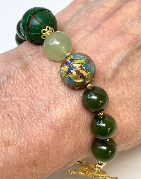 Vintage Chinese Jade Bead AA Grade Bracelet,Vinta… - image 3