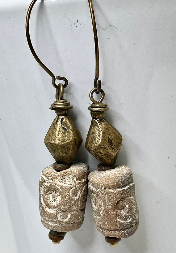 Vintage Israeli  Sandstone Etched Rare Bead Dangl… - image 4