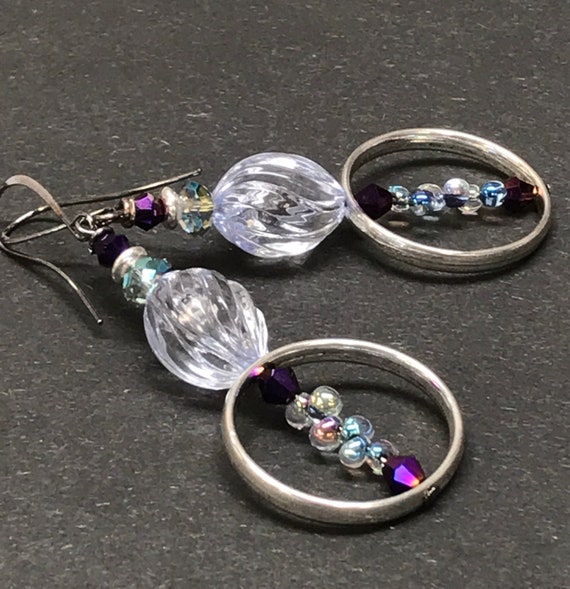 Bracelet Manchette Vintage En Lucite Violet - Bijou Fantaisie Femme - Occasion En Bon état
