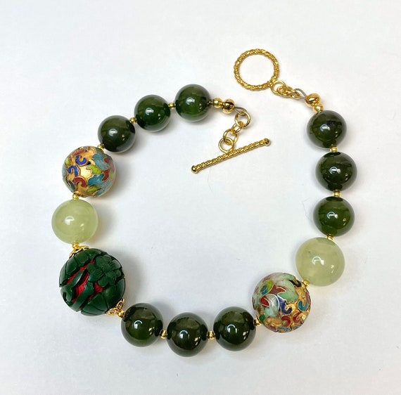 Vintage Chinese Jade Bead AA Grade Bracelet,Vinta… - image 5
