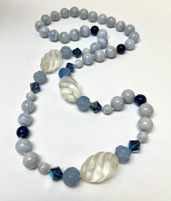 Vintage Blue Lace Agate Knotted Bead Necklace,Vin… - image 4