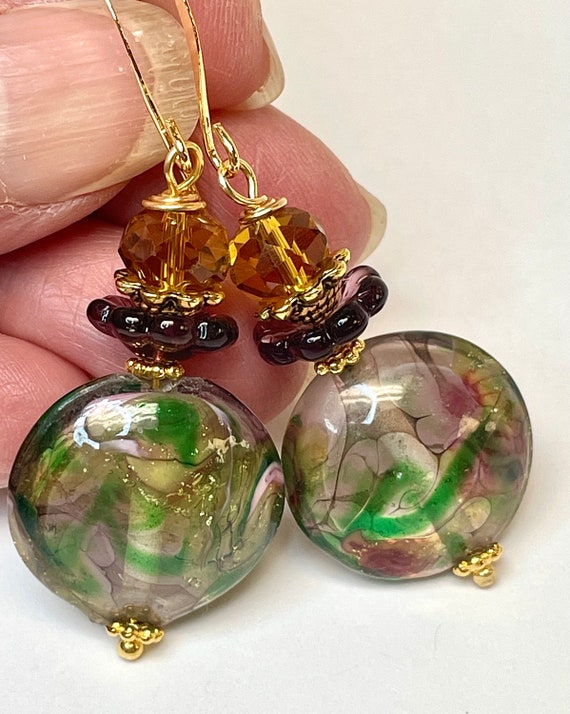Vintage Chinese Lampwork Givre' Purple Green Glas… - image 6