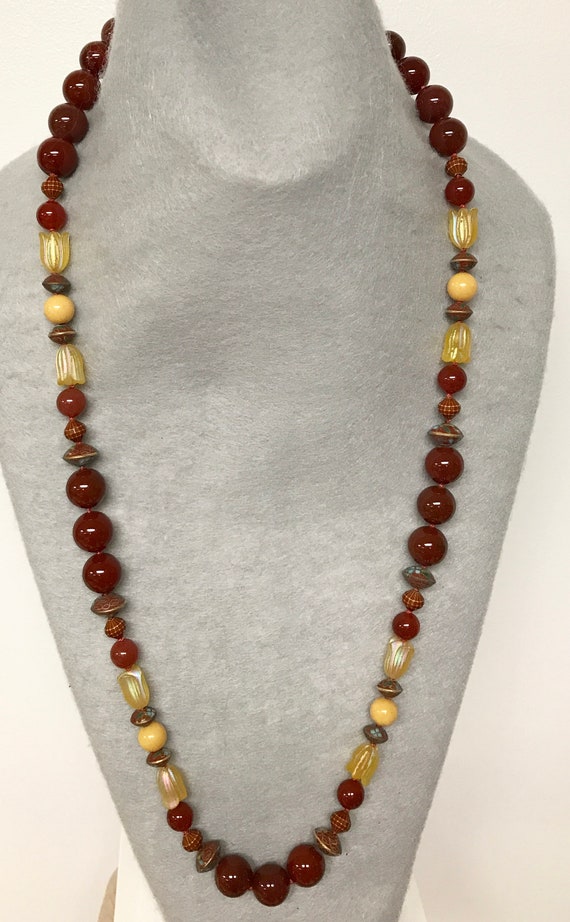 Vintage CARNELIAN Knotted Bead Necklace,Vintage C… - image 4