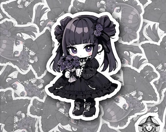 Pegatina de chica chibi Lolita gótica / Vinilo Kawaii gótico impermeable