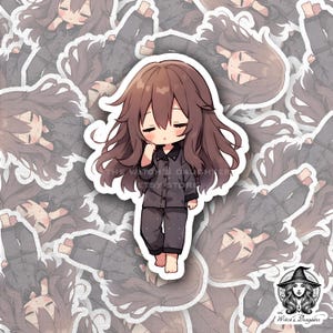 Adesivo de menina anime Kawaii sonolenta | Chibi fofa em pijamas aconchegantes | Arte em estilo mangá japonês | Vibes de sonhos doces | Perfeito para diário | Bujo
