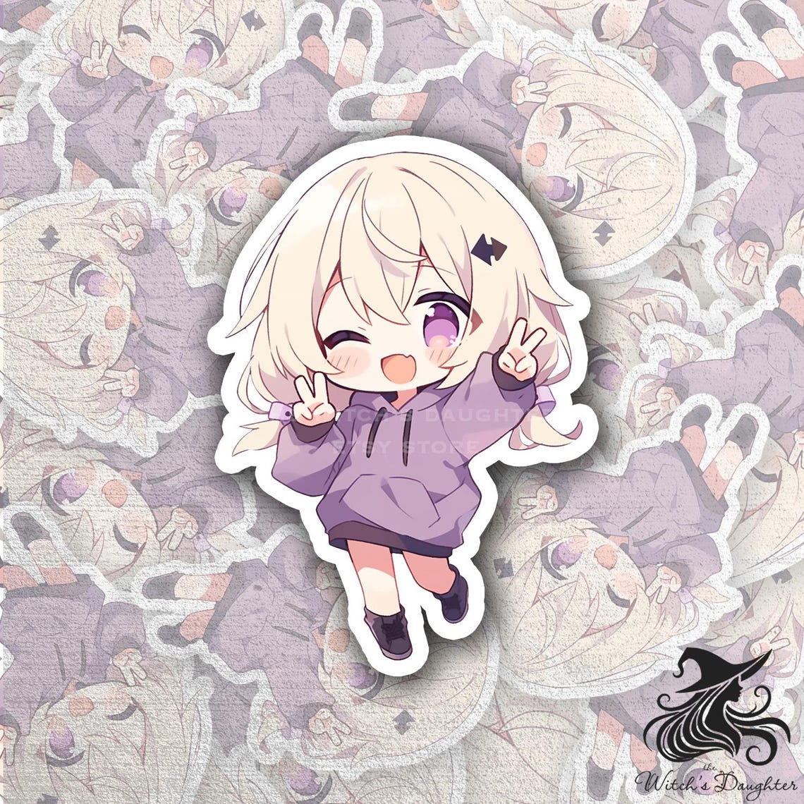 Kawaii Chibi Girl Sticker | Anime Vinyl Decal, Purple Hoodie - Etsy