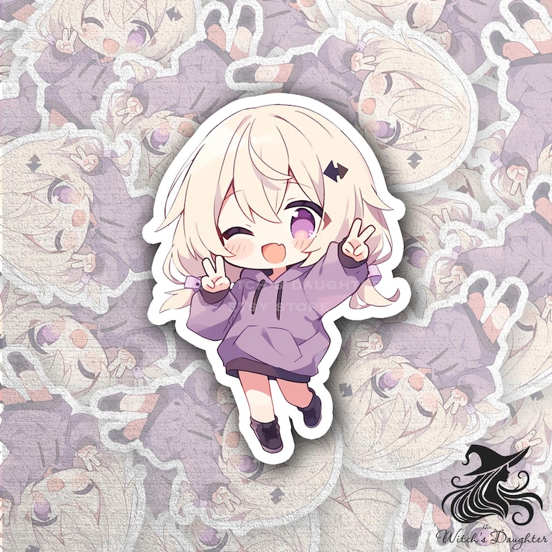 Kawaii Chibi Girl Sticker | Anime Vinyl Decal, Purple Hoodie - Etsy