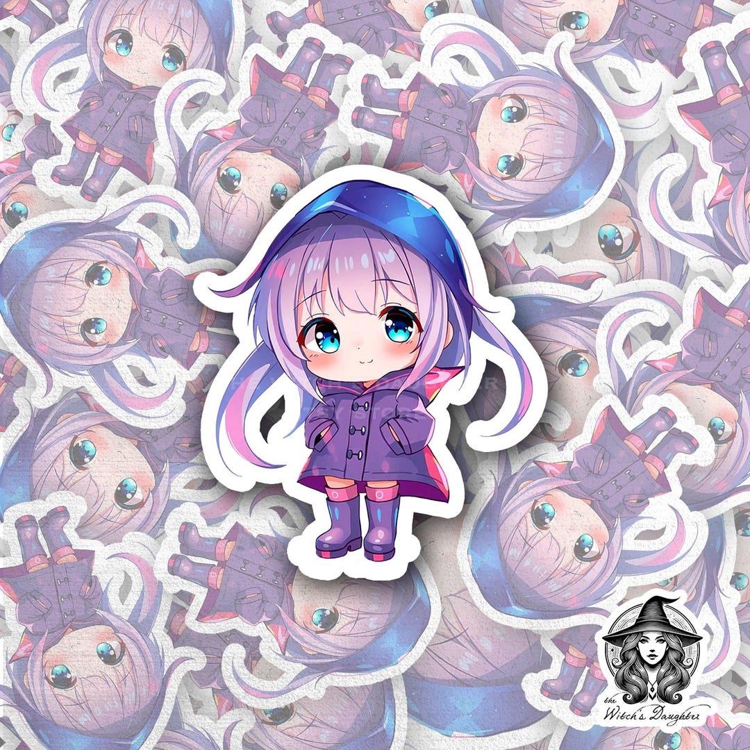 Chibi Girl Purple Raincoat Sticker | Kawaii Lavender Hair Anime ...