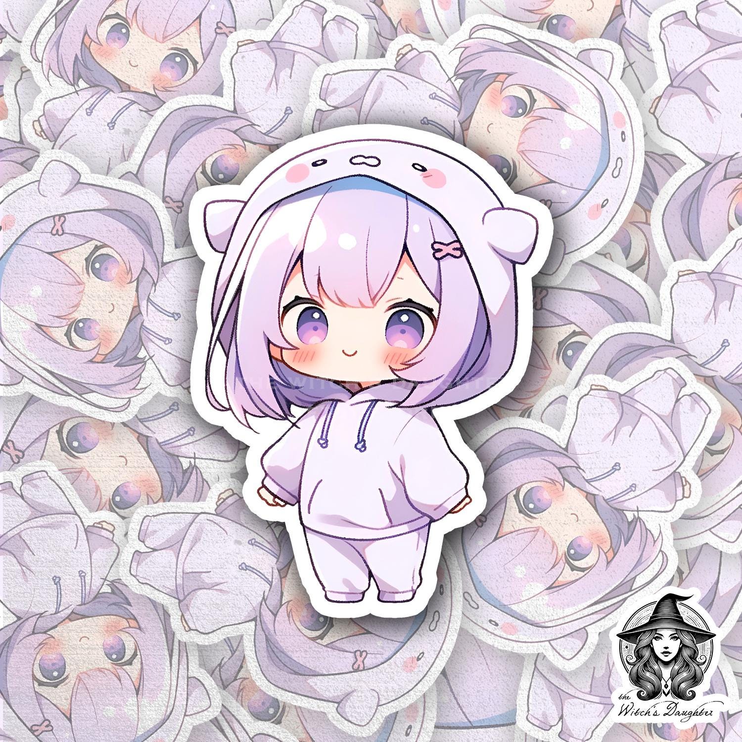 Kawaii Chibi Girl Sticker – Lavender Hair, Animal Hoodie, Anime Art - Etsy